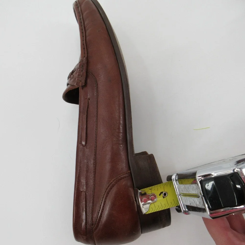 Hanover Mens 11D Brown Leather Whipstitch Moc Toe Slip On Loafer Dress Shoes